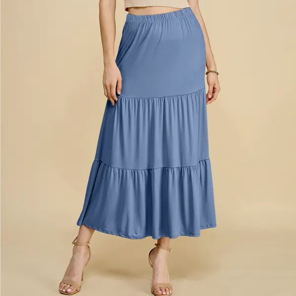 Blue Tiered Maxi Skirt